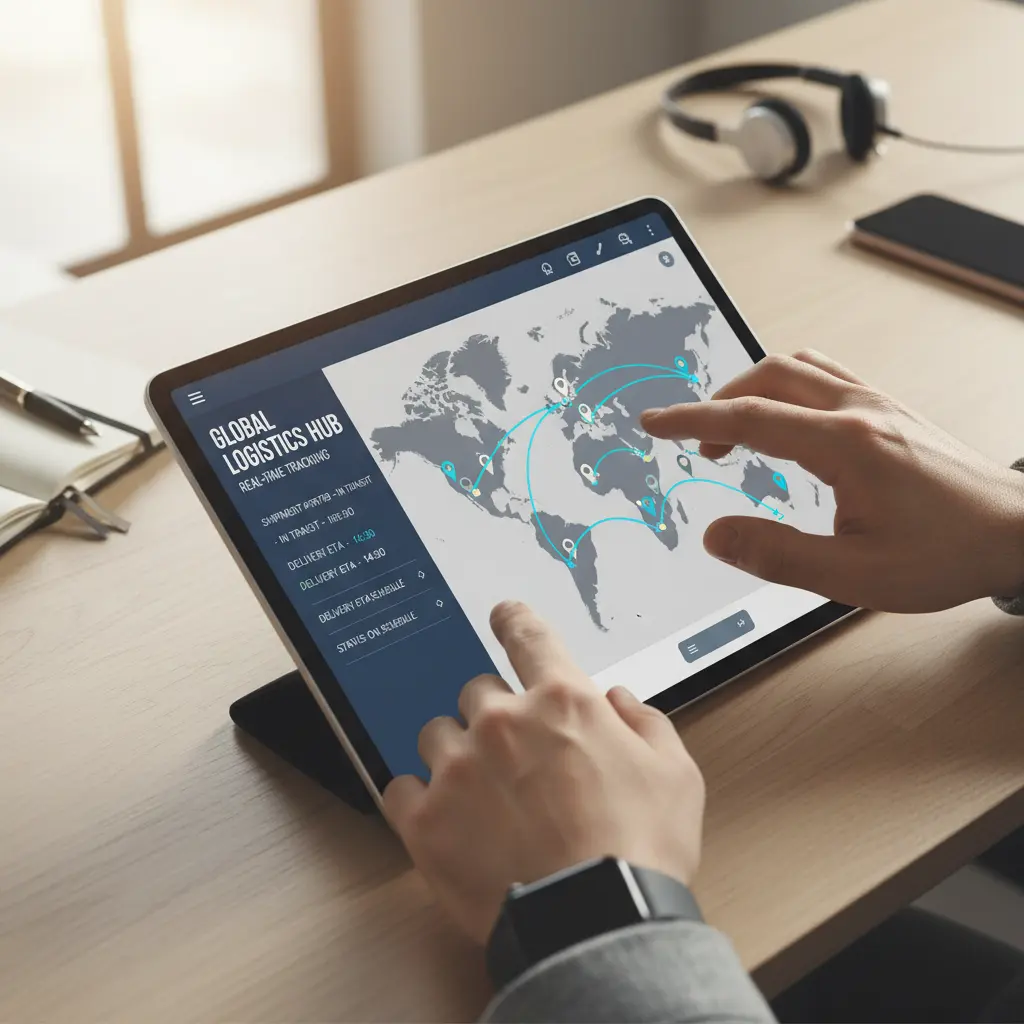 Professional checking shipping routes on tablet