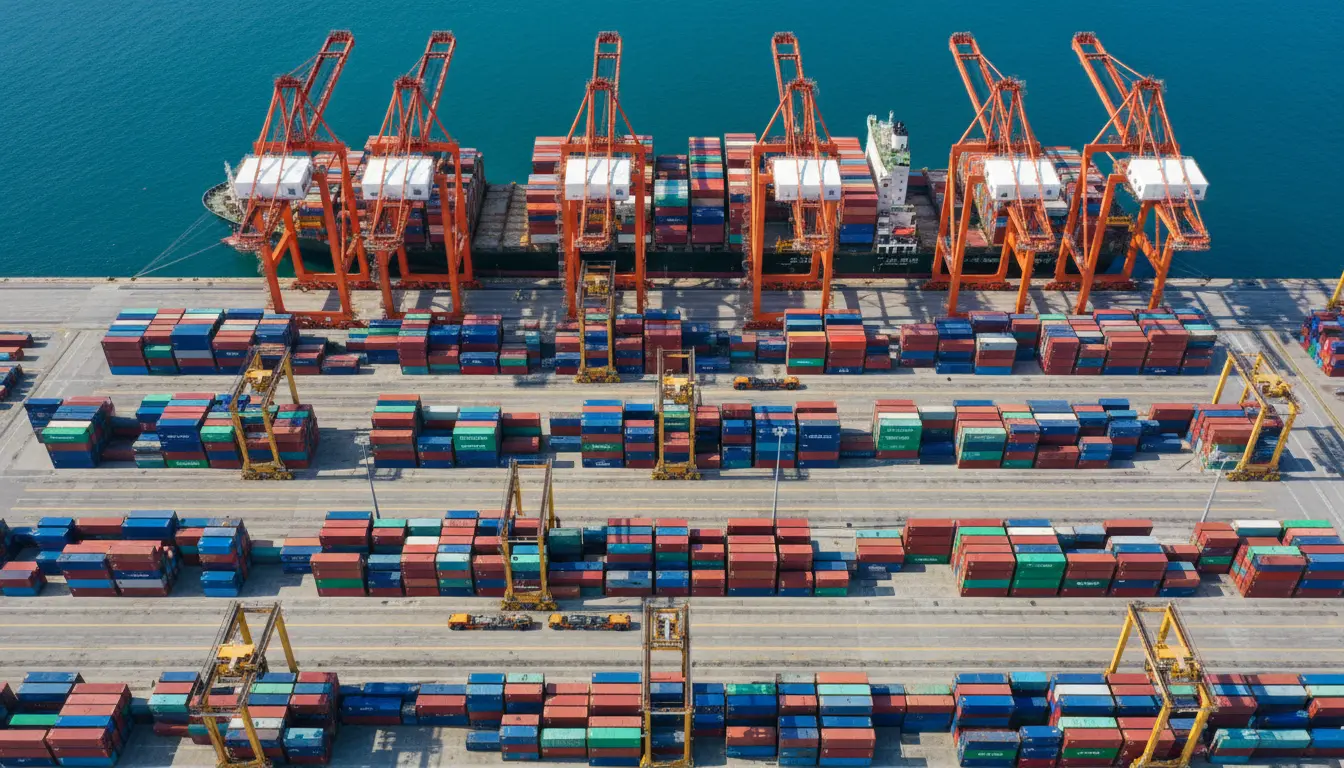 Crane lifting oversized industrial equipment at port
