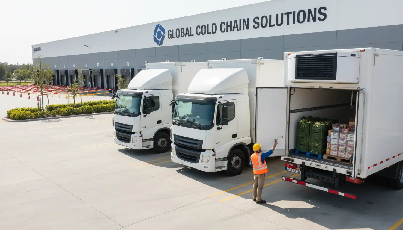 Refrigerated container at logistics facility